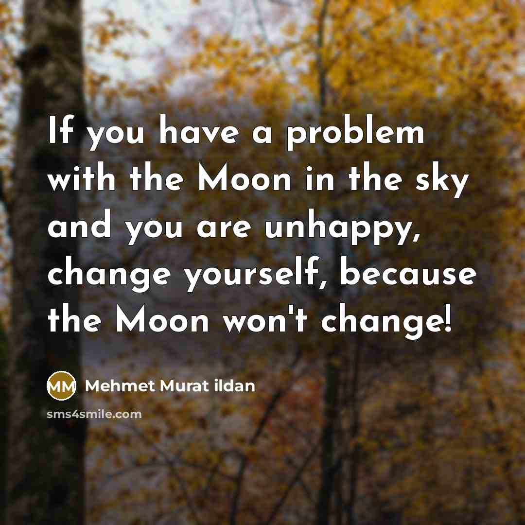 “If you have a problem with the Moon in the sky and you are unhappy, change yourself, because the Moon won't change!” quote by Mehmet Murat Ildan