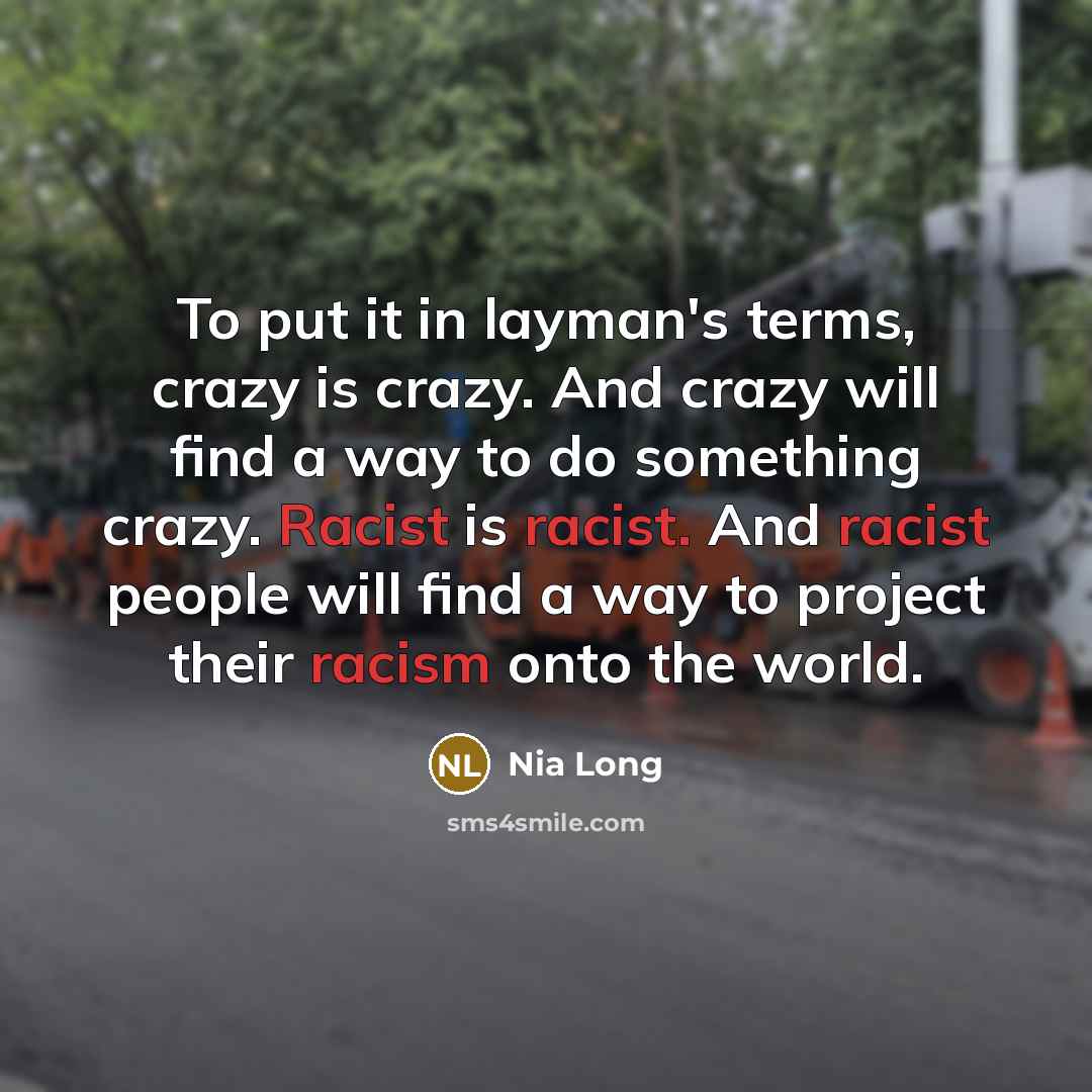 “To put it in layman's terms, crazy is crazy. And crazy will find a way to do something crazy. Racist is racist. And racist people will find a way to project their racism onto the world.” quote by Nia Long