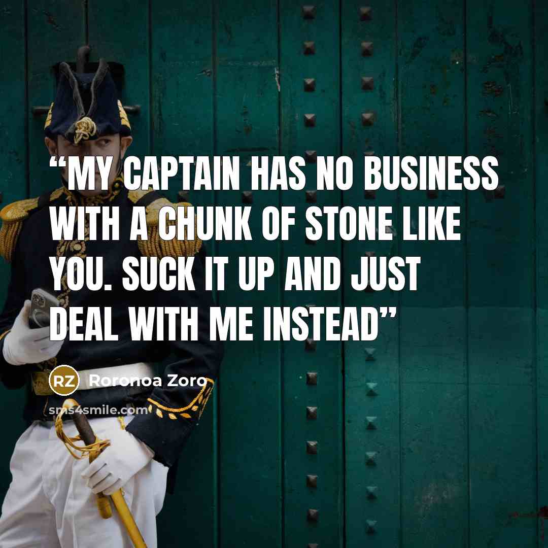 “My captain has no business with a chunk of stone like you. Suck it up and just deal with me instead” quote by Roronoa Zoro