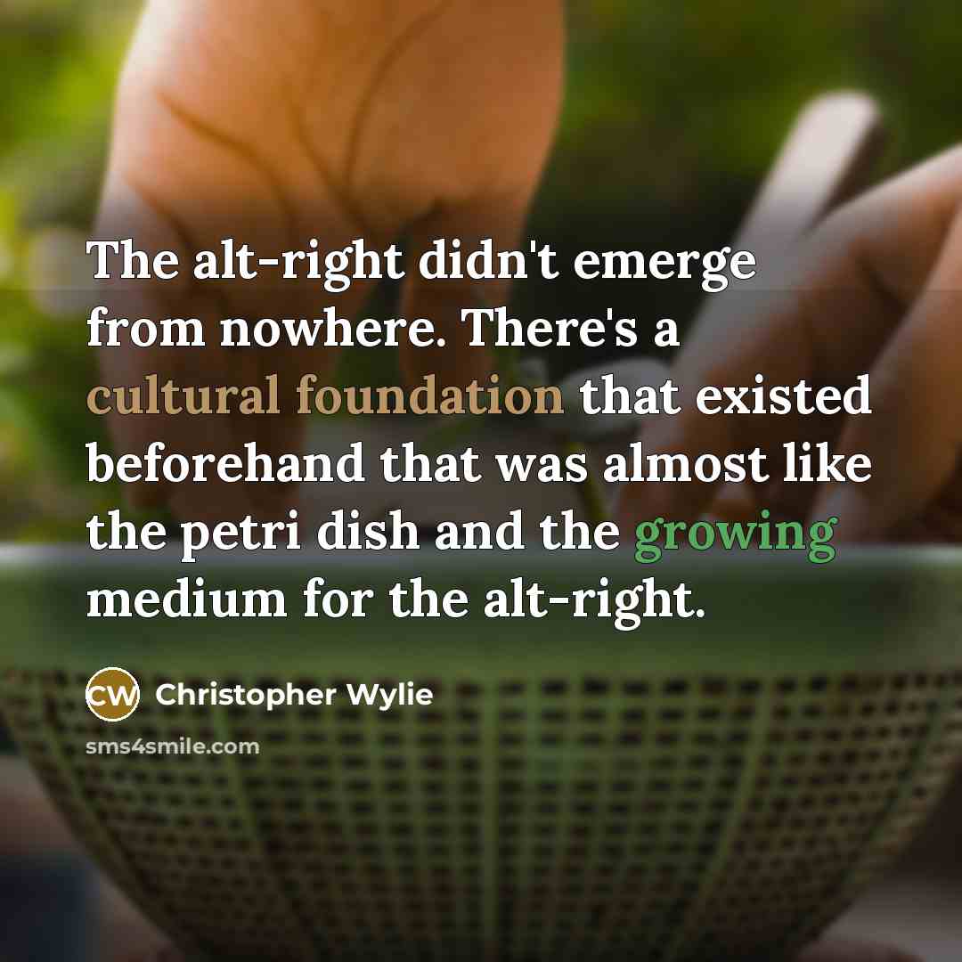 “The alt-right didn't emerge from nowhere. There's a cultural foundation that existed beforehand that was almost like the petri dish and the growing medium for the alt-right.” quote by Christopher Wylie