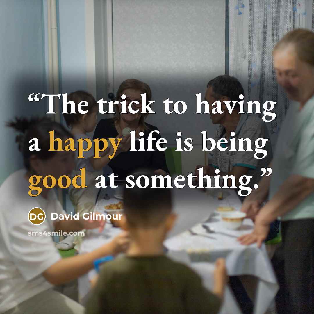 “The trick to having a happy life is being good at something.” quote by David Gilmour