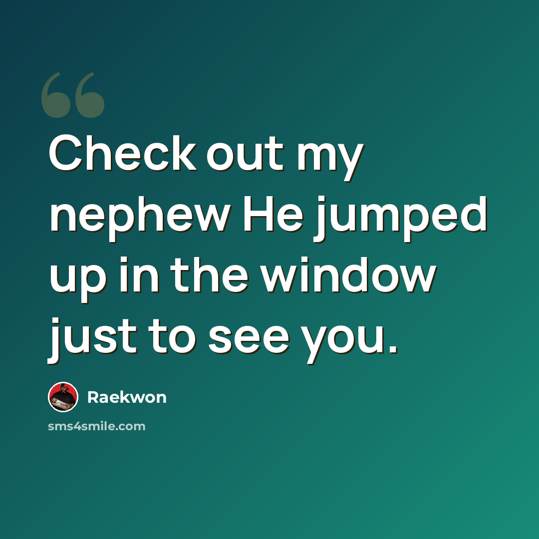 “Check out my nephew He jumped up in the window just to see you.” quote by Raekwon