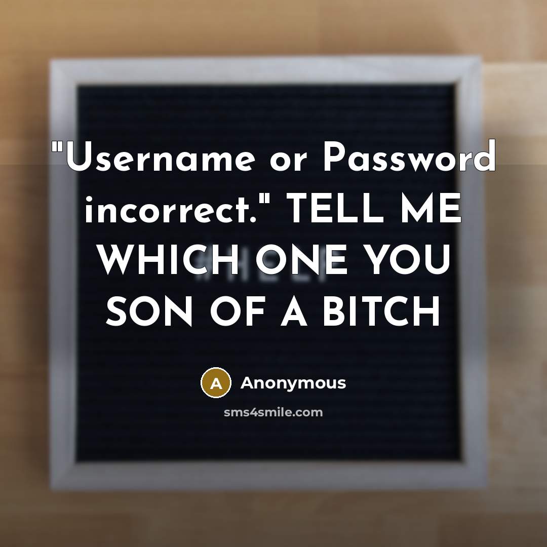 “"Username or Password incorrect." TELL ME WHICH ONE YOU SON OF A BITCH” quote by Anonymous