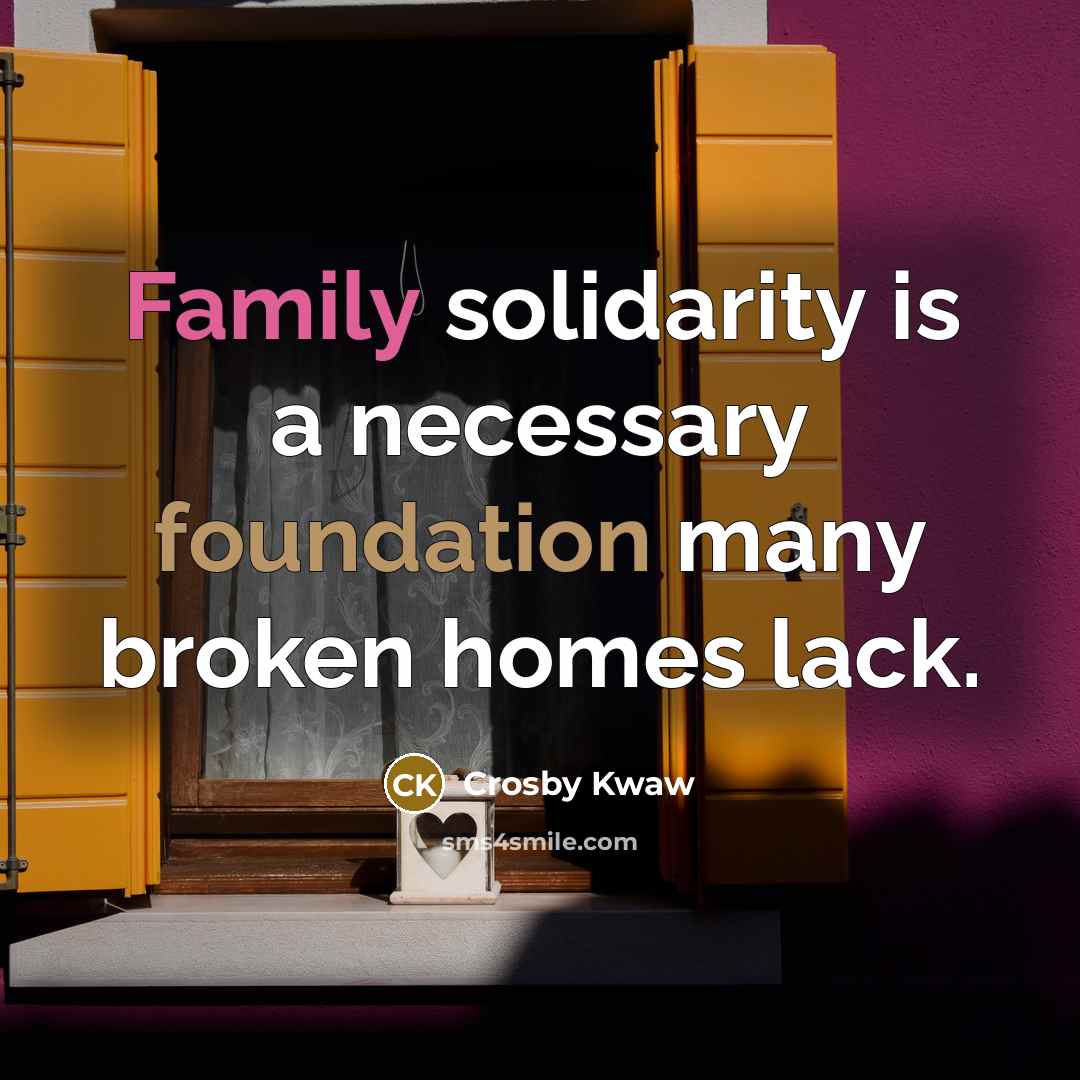 “Family solidarity is a necessary foundation many broken homes lack.” quote by Crosby Kwaw