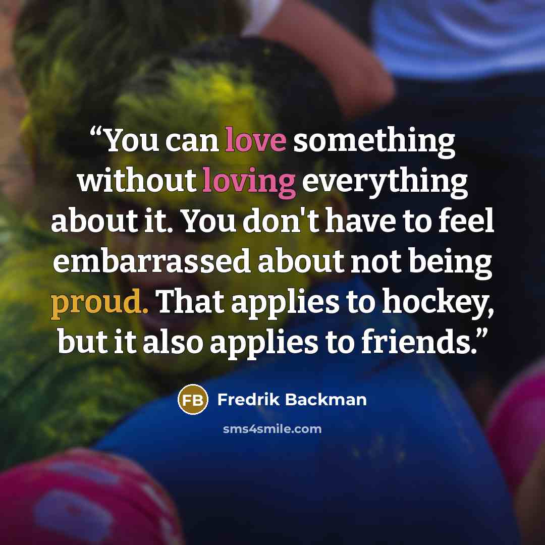 “You can love something without loving everything about it. You don't have to feel embarrassed about not being proud. That applies to hockey, but it also applies to friends.” quote by Fredrik Backman