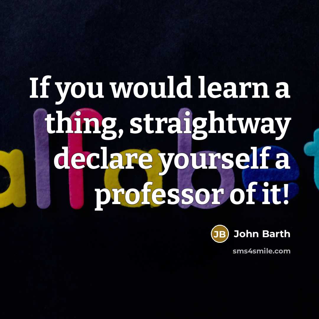“If you would learn a thing, straightway declare yourself a professor of it!” quote by John Barth