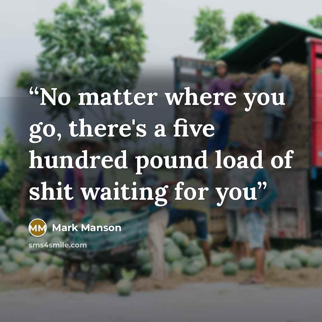 “No matter where you go, there's a five hundred pound load of shit waiting for you” quote by Mark Manson