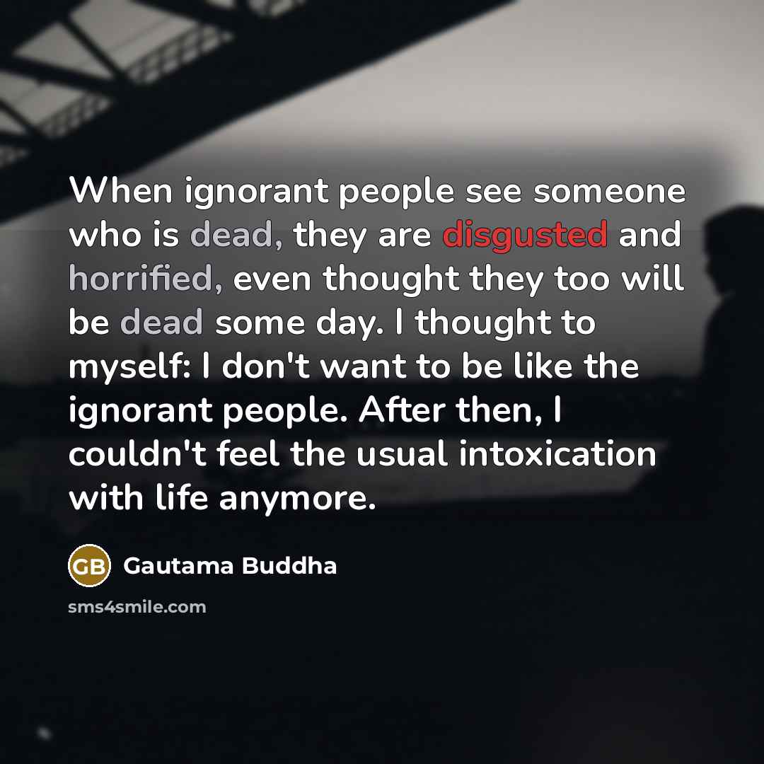 “When ignorant people see someone who is dead, they are disgusted and horrified, even thought they too will be dead some day. I thought to myself: I don't want to be like the ignorant people. After then, I couldn't feel the usual intoxication with life anymore.” quote by Gautama Buddha
