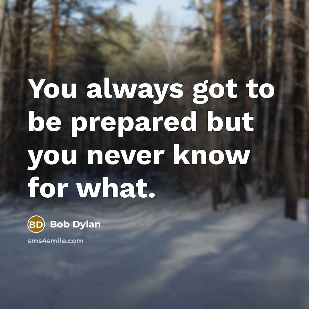 “You always got to be prepared but you never know for what.” quote by Bob Dylan