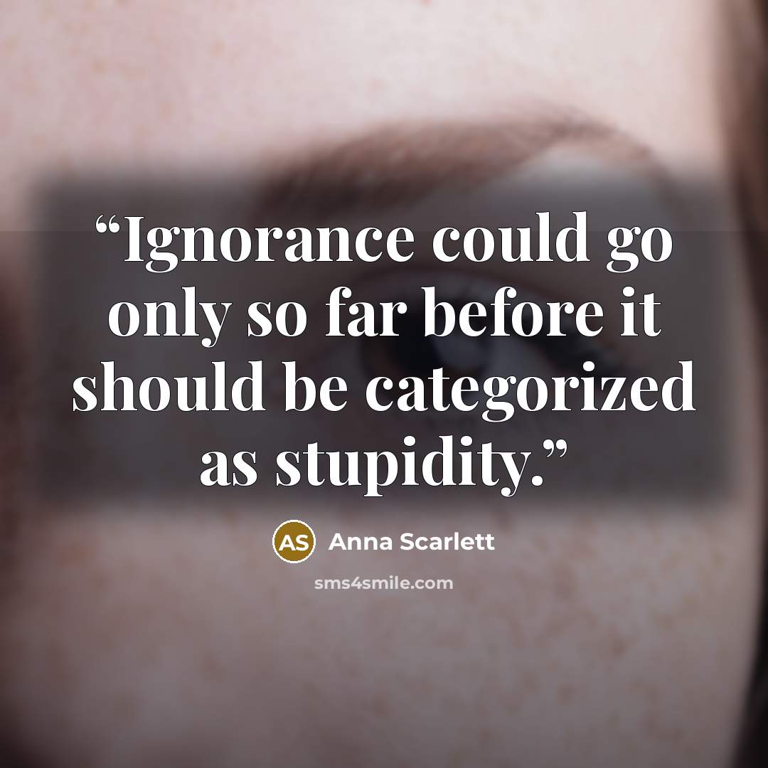 “Ignorance could go only so far before it should be categorized as stupidity.” quote by Anna Scarlett