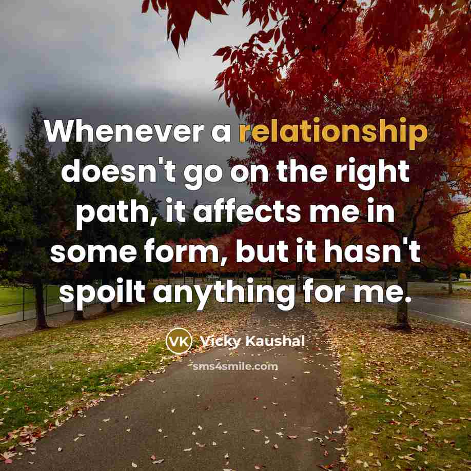 “Whenever a relationship doesn't go on the right path, it affects me in some form, but it hasn't spoilt anything for me.” quote by Vicky Kaushal