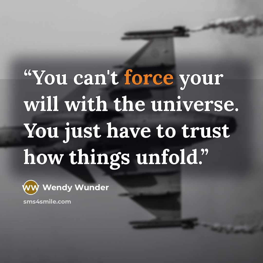 “You can't force your will with the universe. You just have to trust how things unfold.” quote by Wendy Wunder