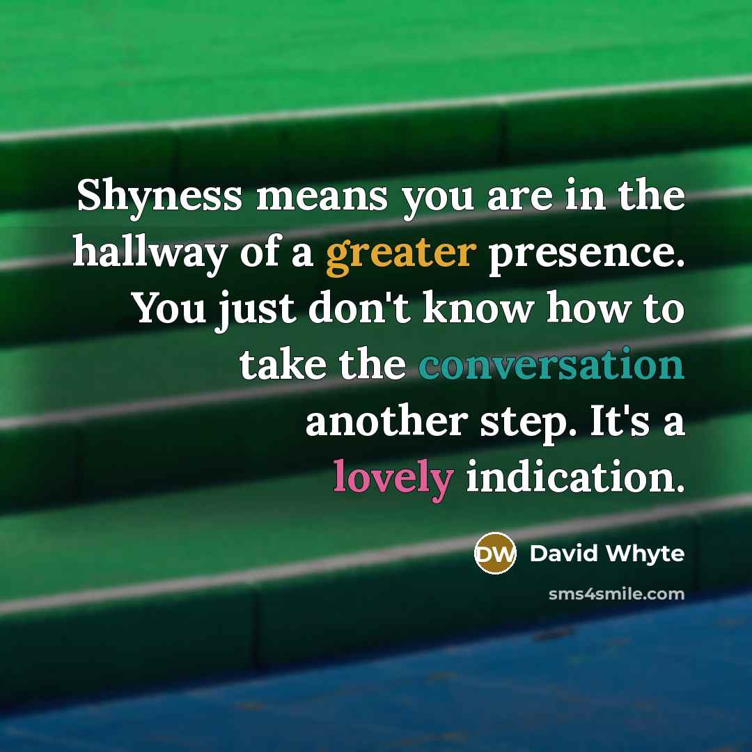“Shyness means you are in the hallway of a greater presence. You just don't know how to take the conversation another step. It's a lovely indication.” quote by David Whyte