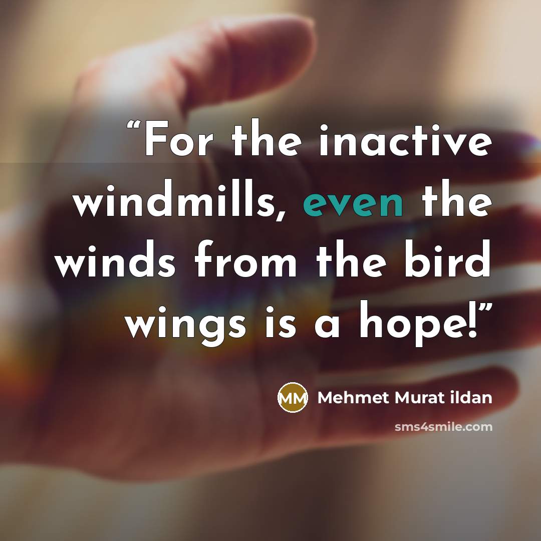“For the inactive windmills, even the winds from the bird wings is a hope!” quote by Mehmet Murat ildan