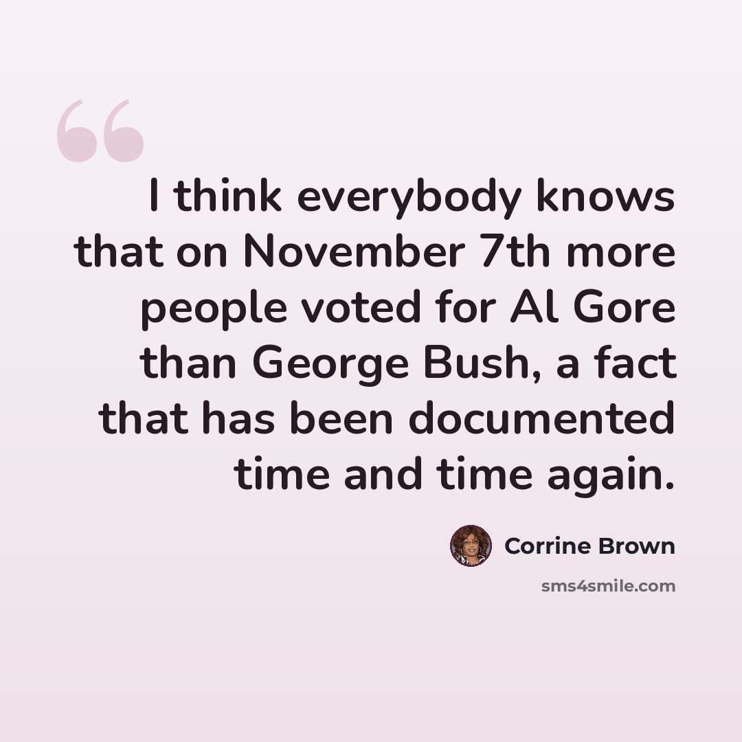 “I think everybody knows that on November 7th more people voted for Al Gore than George Bush, a fact that has been documented time and time again.” quote by Corrine Brown