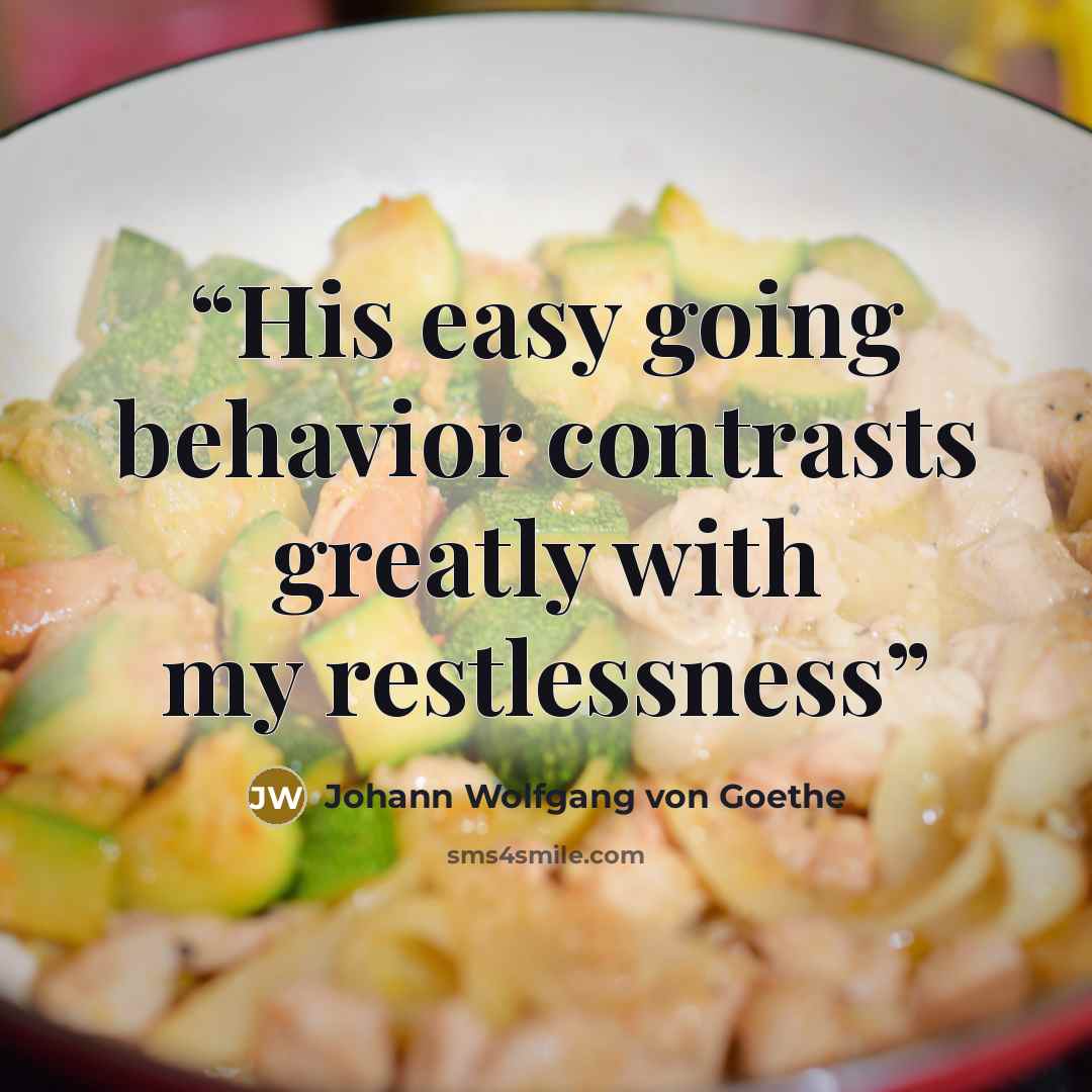 “His easy going behavior contrasts greatly with my restlessness” quote by Johann Wolfgang von Goethe