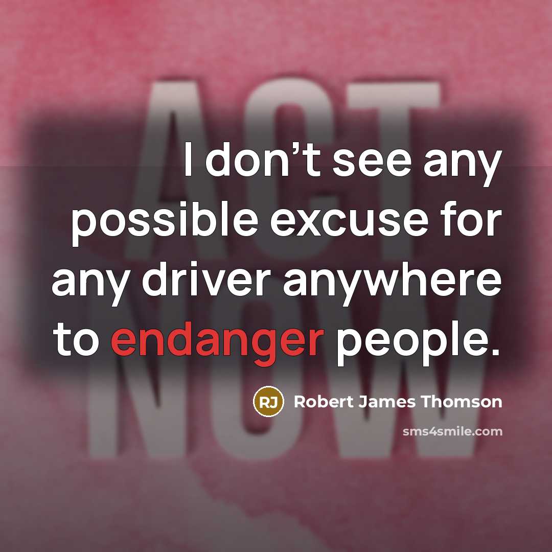 “I don't see any possible excuse for any driver anywhere to endanger people.” quote by Robert James Thomson