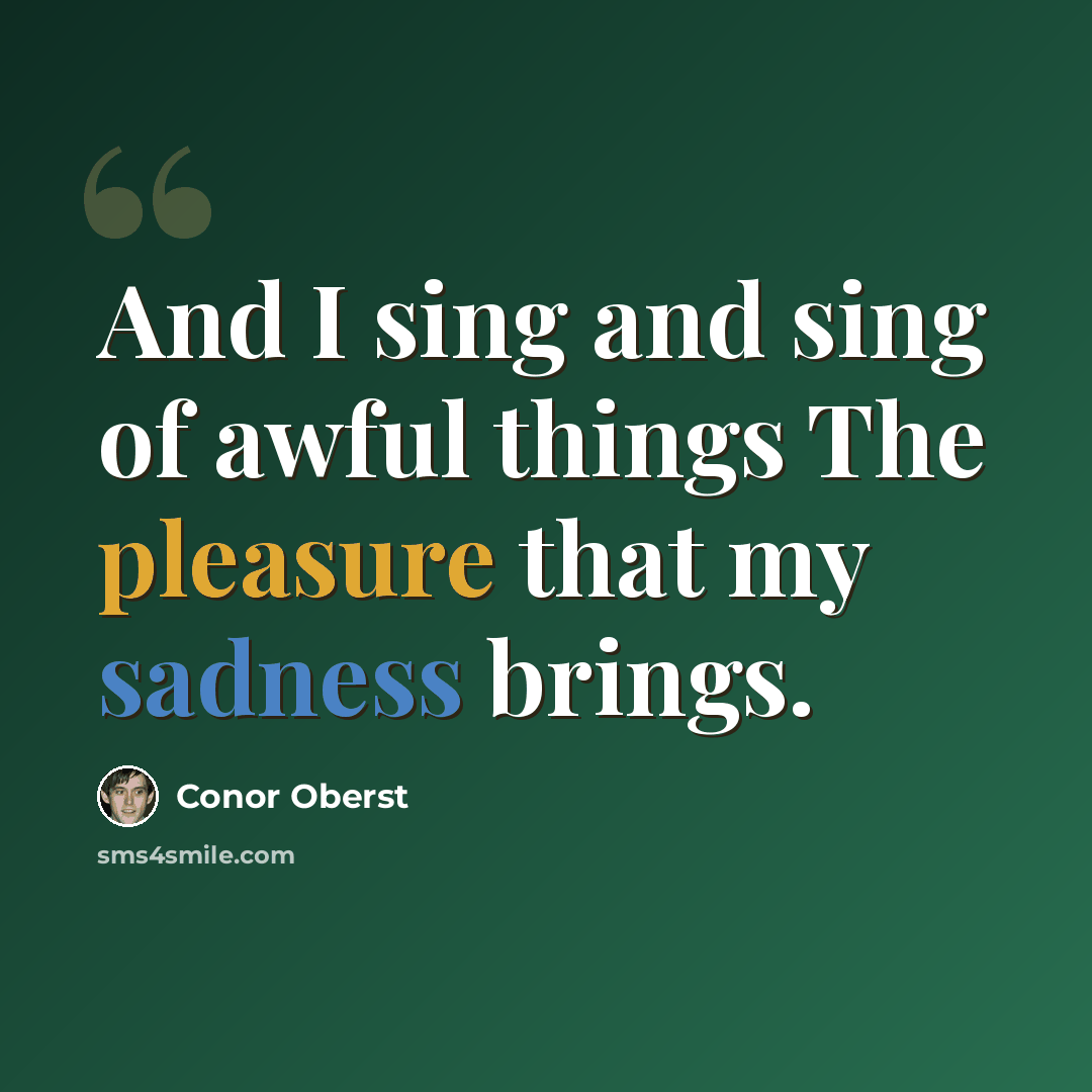 “And I sing and sing of awful things The pleasure that my sadness brings.” quote by Conor Oberst