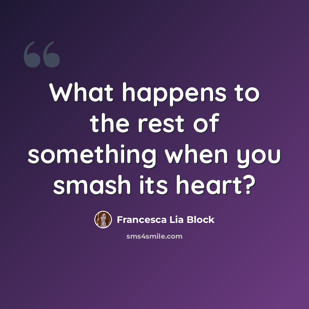 “What happens to the rest of something when you smash its heart?” quote by Francesca Lia Block