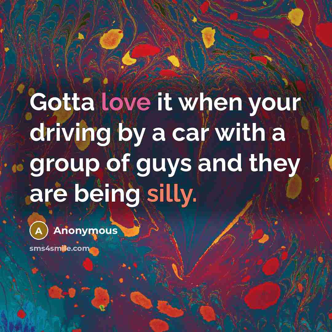 “Gotta love it when your driving by a car with a group of guys and they are being silly.” quote by Anonymous
