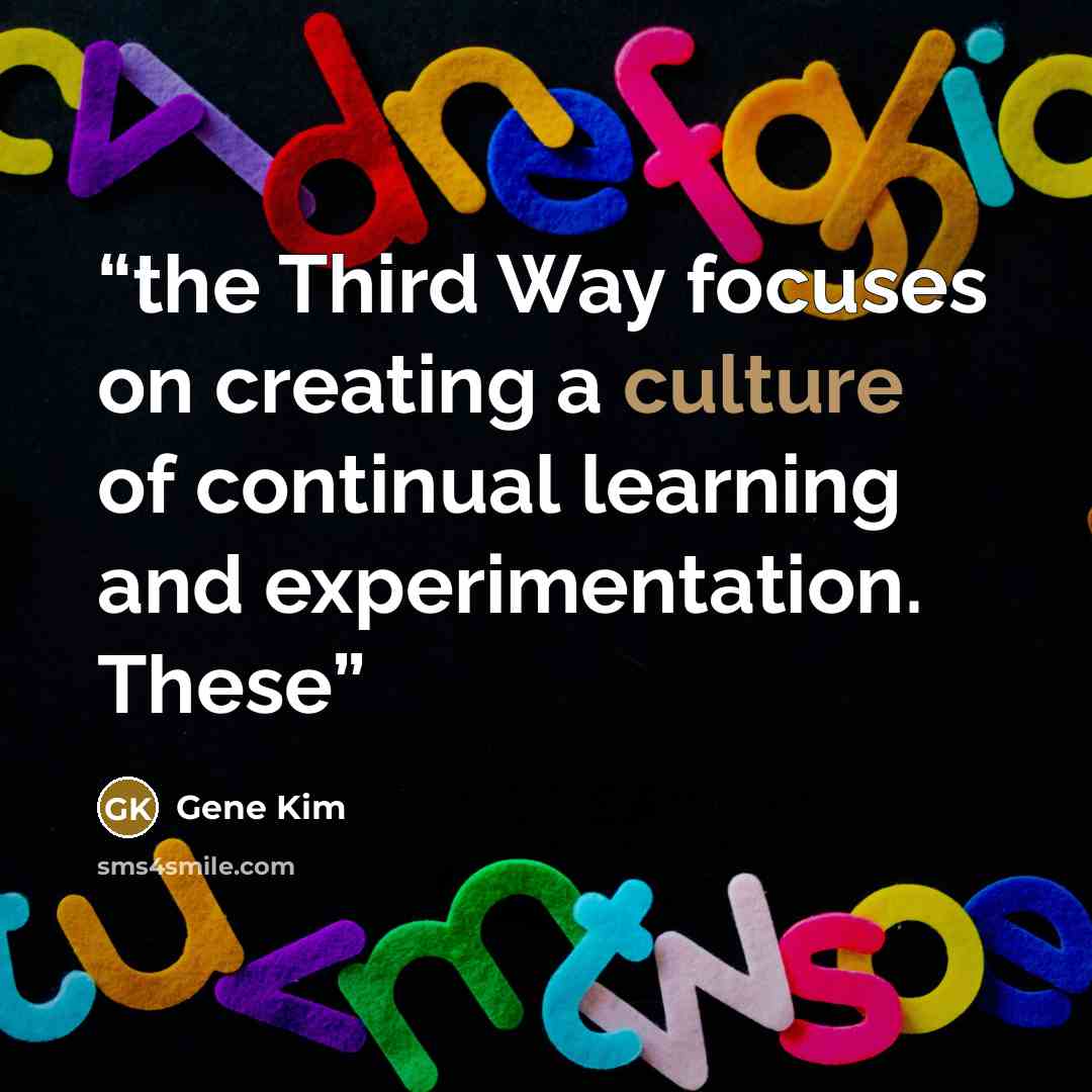 “the Third Way focuses on creating a culture of continual learning and experimentation. These” quote by Gene Kim