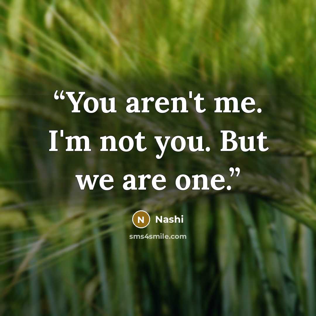 “You aren't me. I'm not you. But we are one.” quote by Nashi