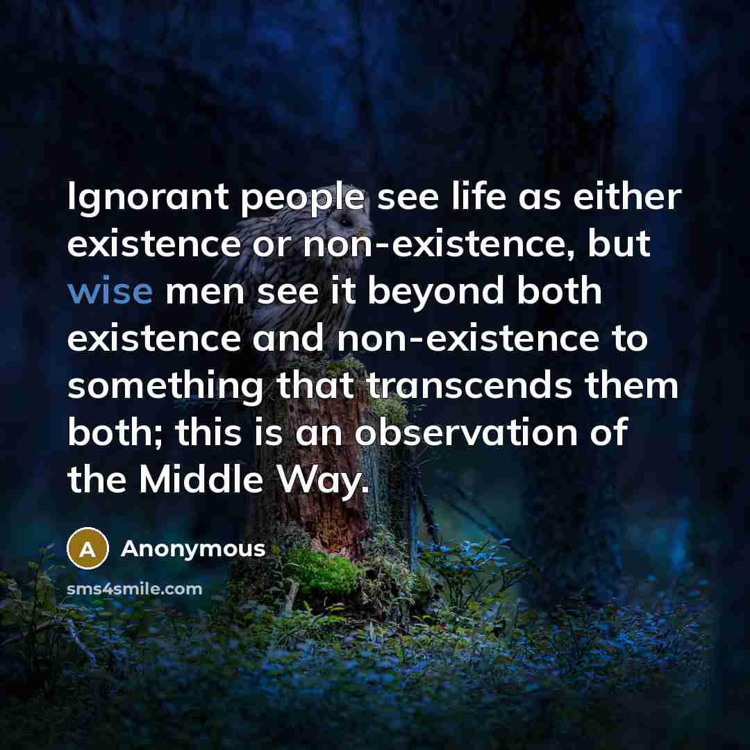“Ignorant people see life as either existence or non-existence, but wise men see it beyond both existence and non-existence to something that transcends them both; this is an observation of the Middle Way.” quote by Anonymous