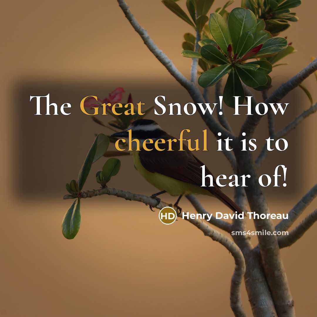 “The Great Snow! How cheerful it is to hear of!” quote by Henry David Thoreau