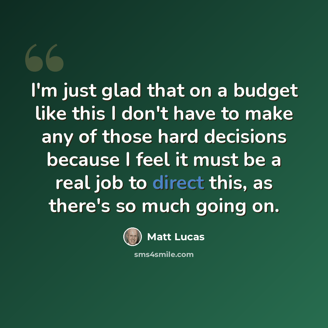 “I'm just glad that on a budget like this I don't have to make any of those hard decisions because I feel it must be a real job to direct this, as there's so much going on.” quote by Matt Lucas
