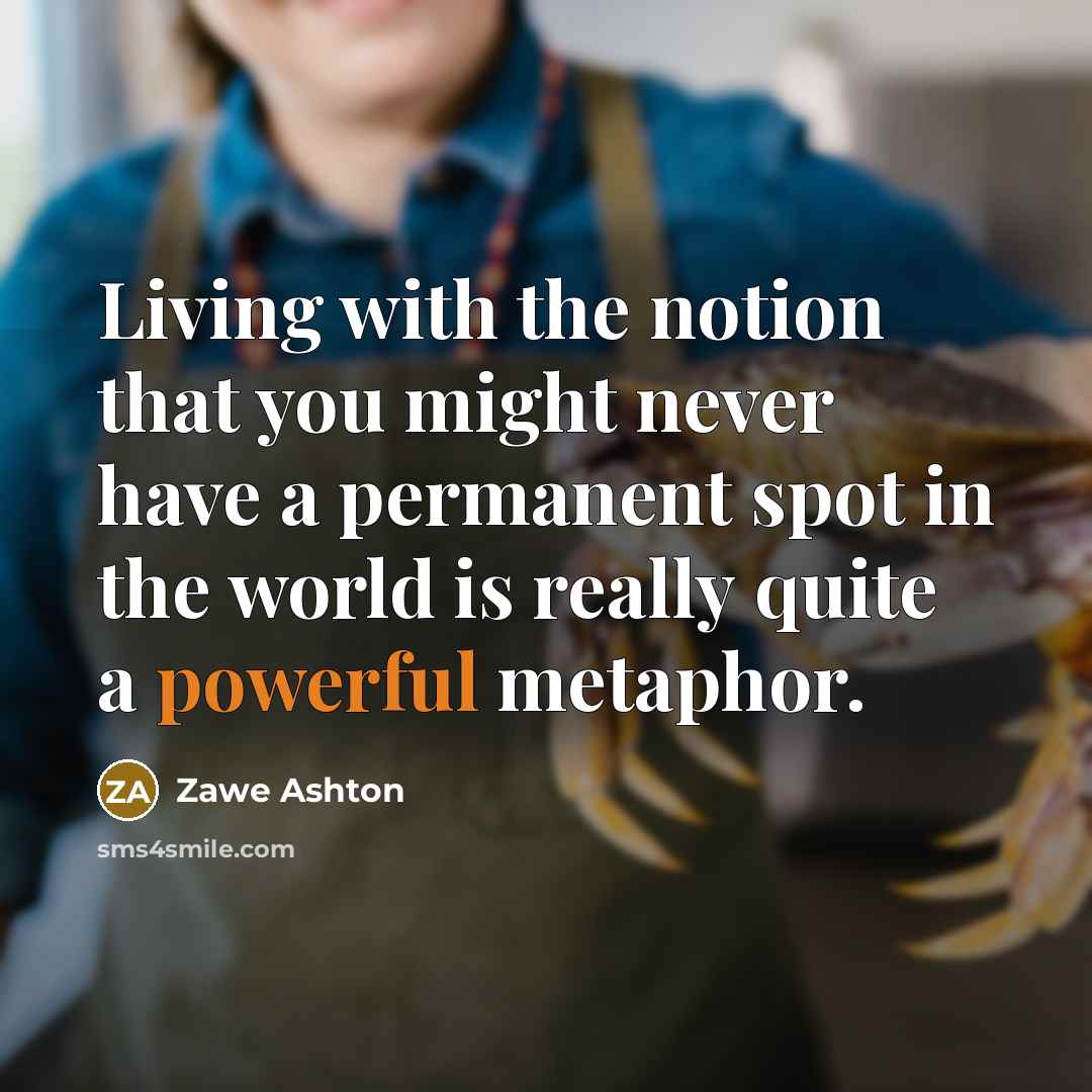 “Living with the notion that you might never have a permanent spot in the world is really quite a powerful metaphor.” quote by Zawe Ashton