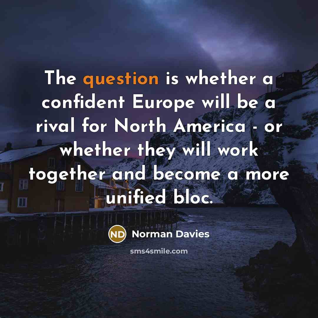 “The question is whether a confident Europe will be a rival for North America - or whether they will work together and become a more unified bloc.” quote by Norman Davies