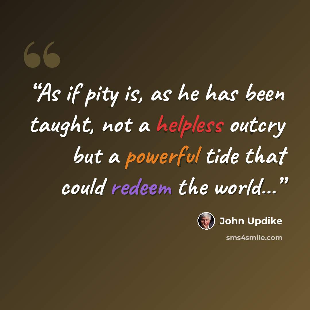 “As if pity is, as he has been taught, not a helpless outcry but a powerful tide that could redeem the world...” quote by John Updike