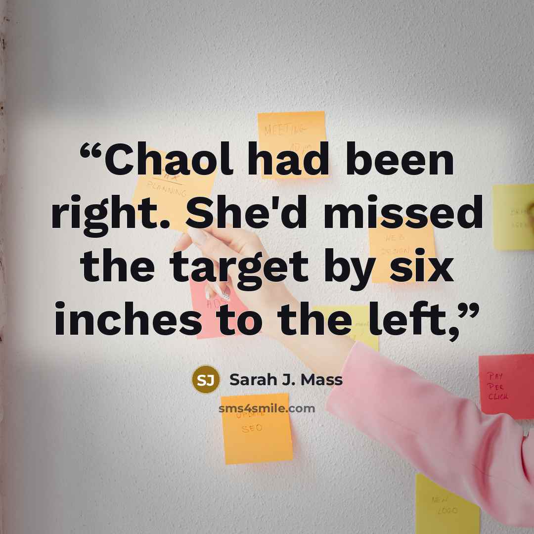 “Chaol had been right. She'd missed the target by six inches to the left,” quote by Sarah J. Mass