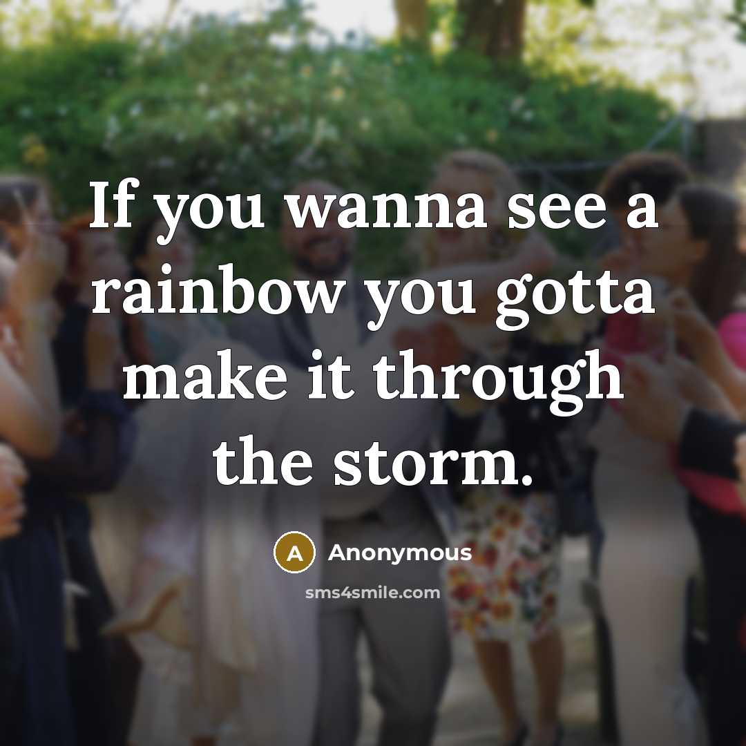 “If you wanna see a rainbow you gotta make it through the storm.” quote by Anonymous