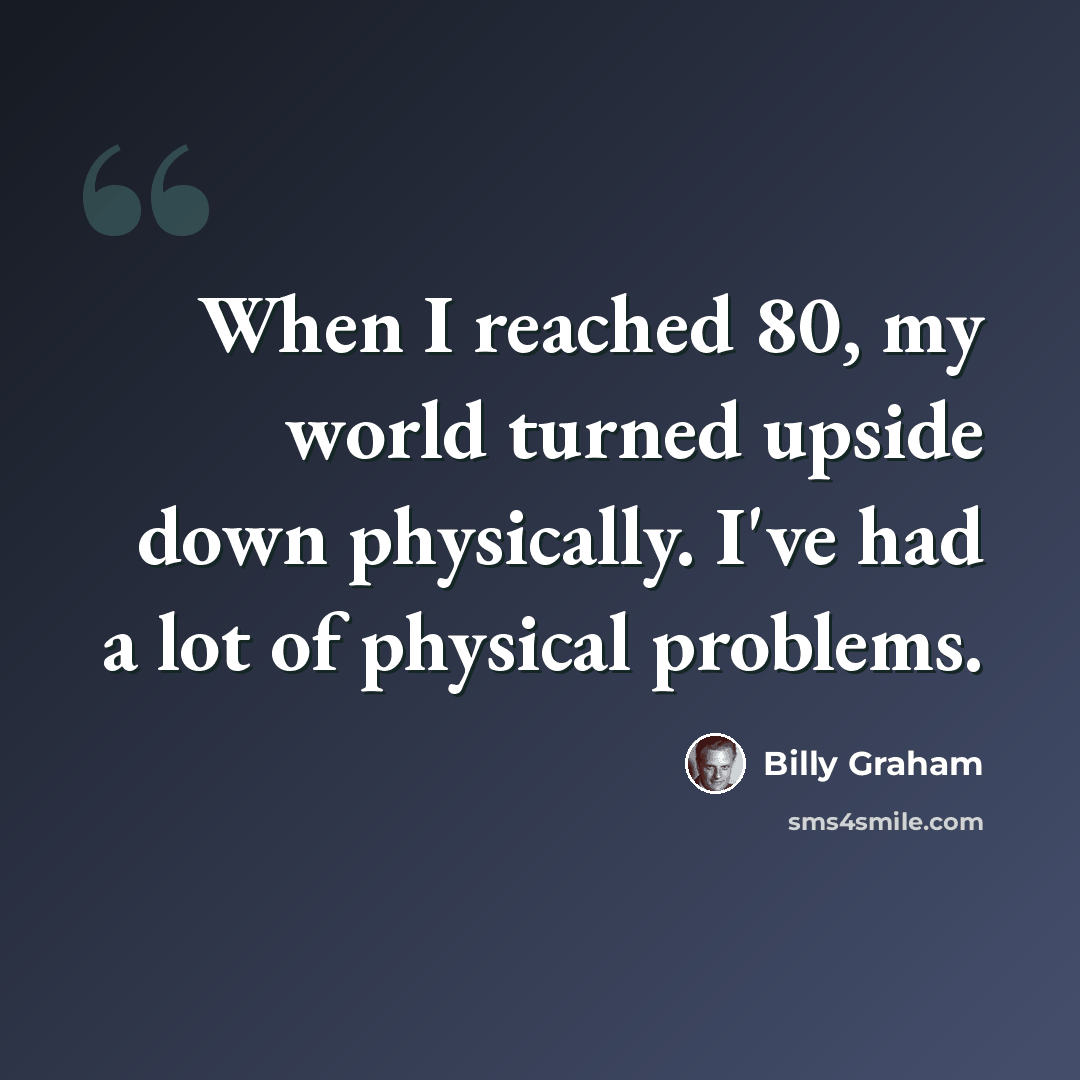 “When I reached 80, my world turned upside down physically. I've had a lot of physical problems.” quote by Billy Graham