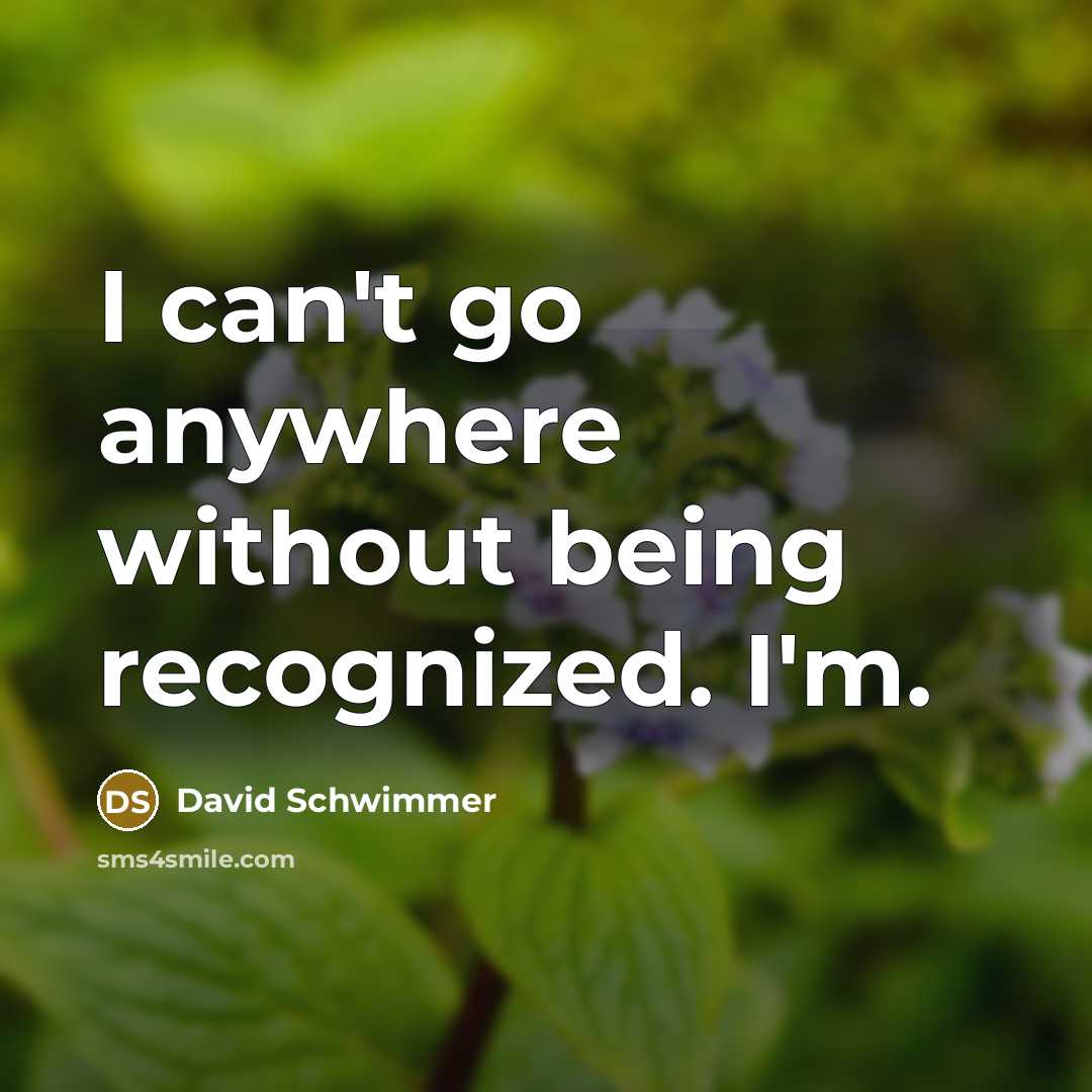 “I can't go anywhere without being recognized. I'm.” quote by David Schwimmer