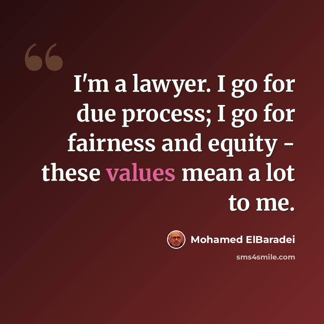 “I'm a lawyer. I go for due process; I go for fairness and equity - these values mean a lot to me.” quote by Mohamed ElBaradei