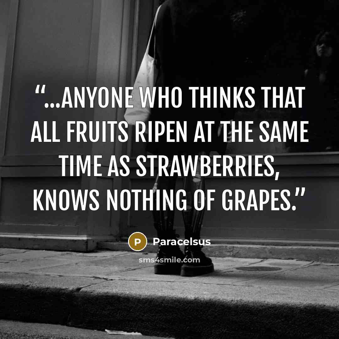 “...anyone who thinks that all fruits ripen at the same time as strawberries, knows nothing of grapes.” quote by Paracelsus