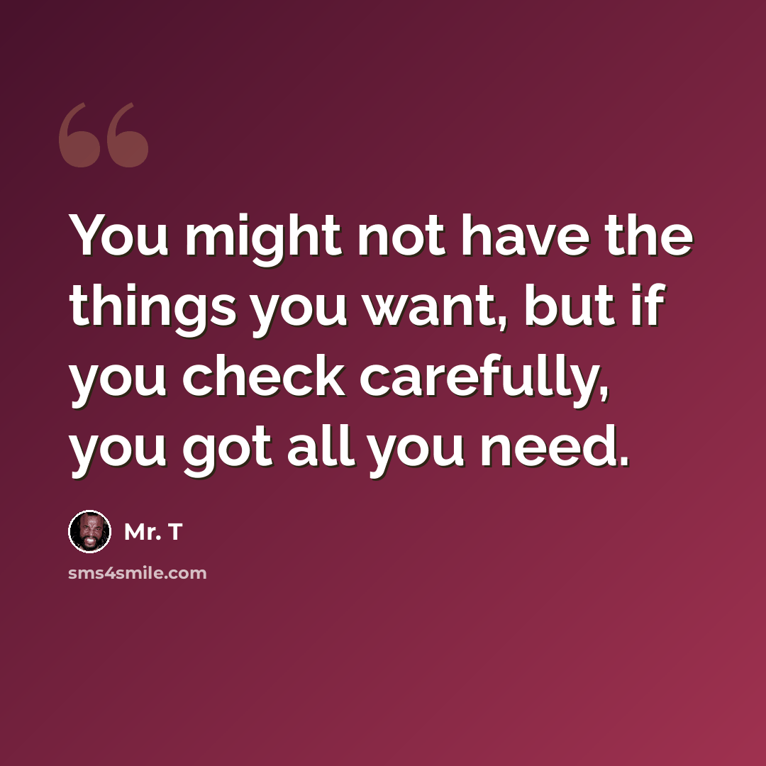 “You might not have the things you want, but if you check carefully, you got all you need.” quote by Mr. T