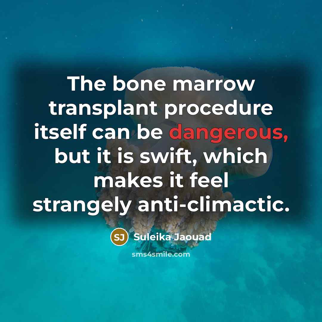 “The bone marrow transplant procedure itself can be dangerous, but it is swift, which makes it feel strangely anti-climactic.” quote by Suleika Jaouad