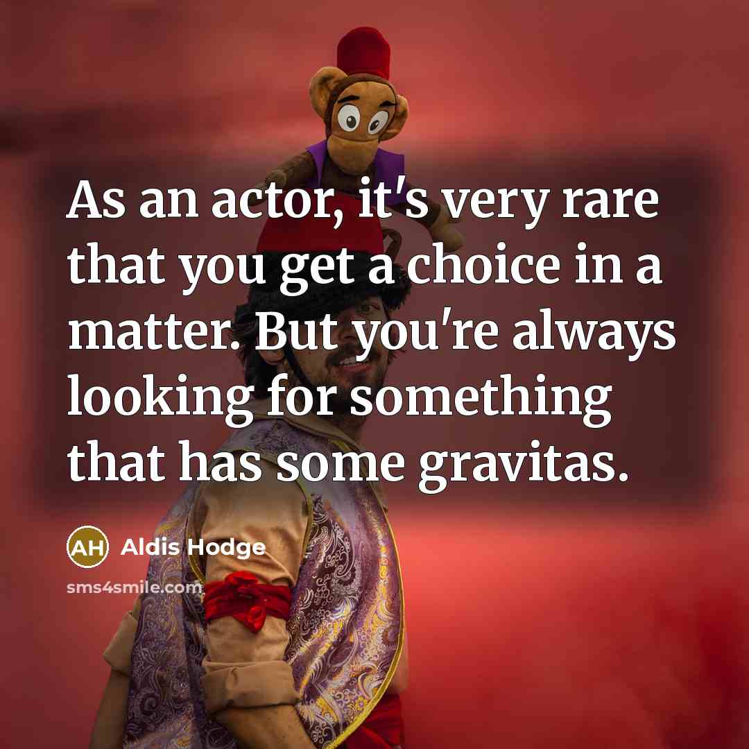 “As an actor, it's very rare that you get a choice in a matter. But you're always looking for something that has some gravitas.” quote by Aldis Hodge