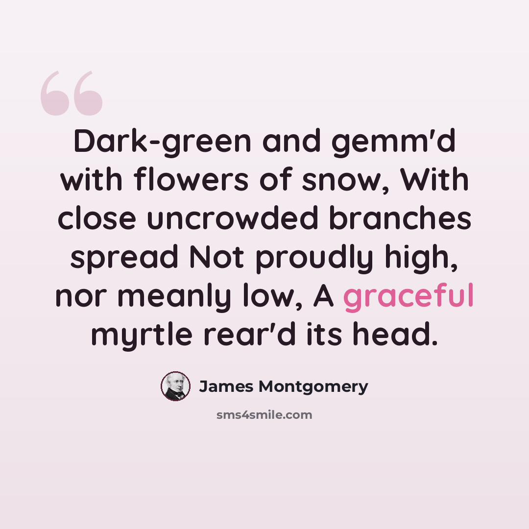 “Dark-green and gemm'd with flowers of snow, With close uncrowded branches spread Not proudly high, nor meanly low, A graceful myrtle rear'd its head.” quote by James Montgomery