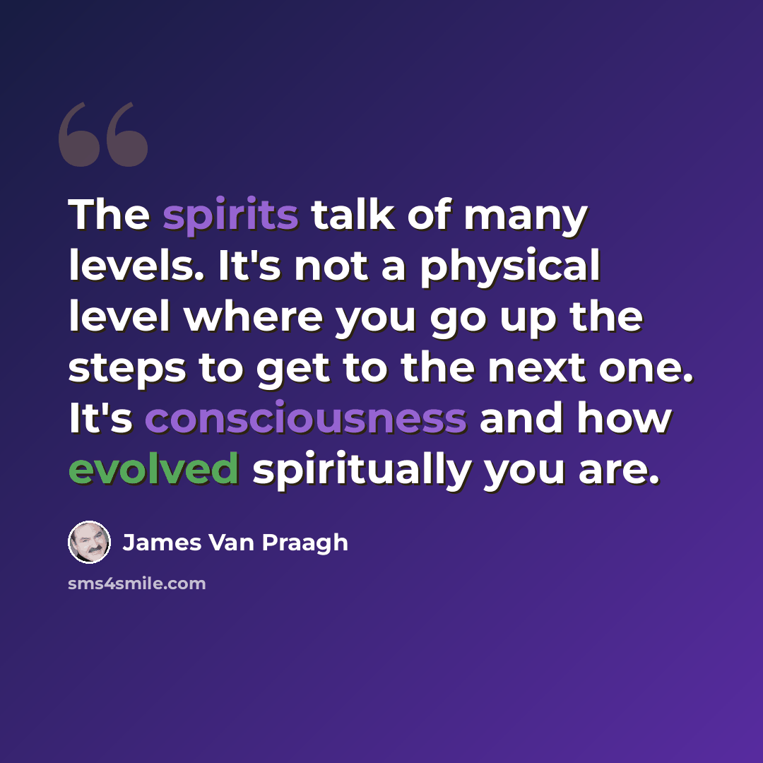 “The spirits talk of many levels. It's not a physical level where you go up the steps to get to the next one. It's consciousness and how evolved spiritually you are.” quote by James Van Praagh