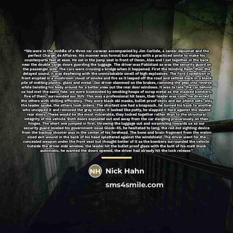 “We were in the middle of a three car caravan accompanied by Jim Carlisle, a career diplomat and the perfect Charge’ de Affaires. His manner was formal but always with a practiced smile to make his counterparts feel at ease. He sat in the jump seat in front of Owen, Alex and I sat together in the…” quote by Nick Hahn