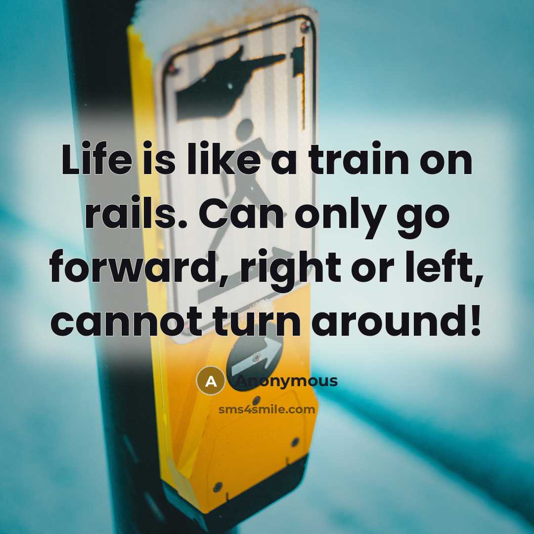 “Life is like a train on rails. Can only go forward, right or left, cannot turn around!” quote by Anonymous