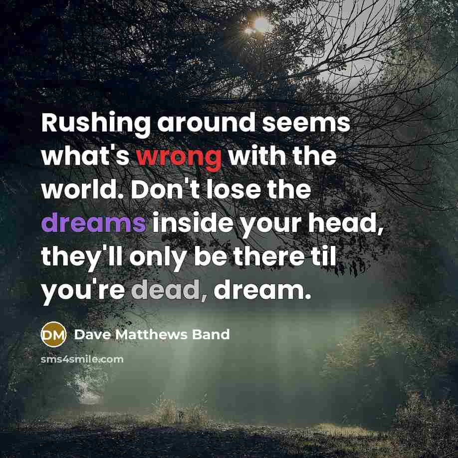 “Rushing around seems what's wrong with the world. Don't lose the dreams inside your head, they'll only be there til you're dead, dream.” quote by Dave Matthews Band