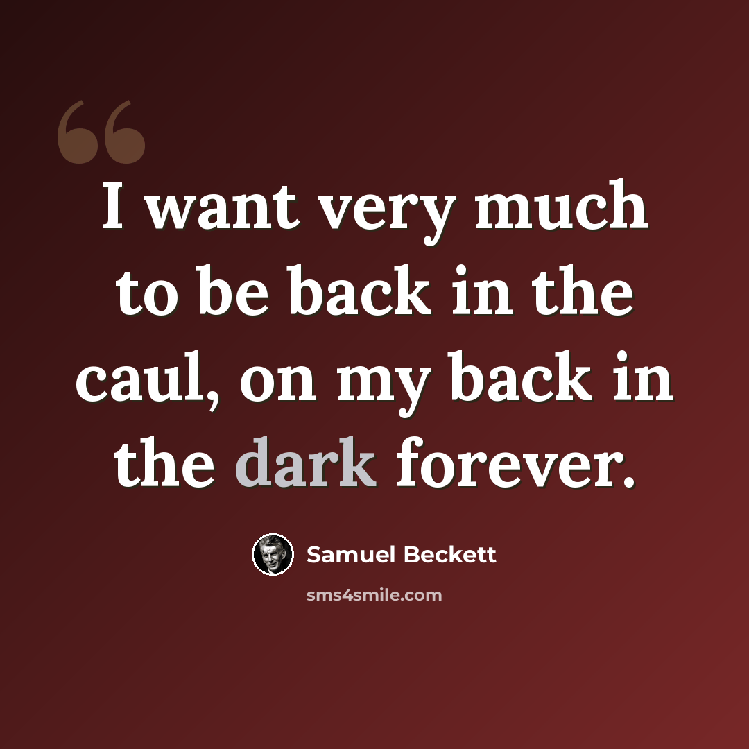 “I want very much to be back in the caul, on my back in the dark forever.” quote by Samuel Beckett