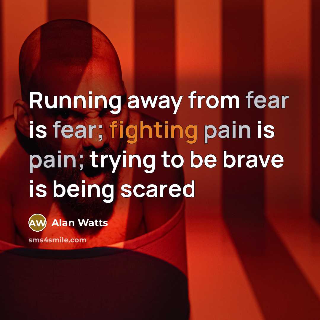 “Running away from fear is fear; fighting pain is pain; trying to be brave is being scared” quote by Alan Watts