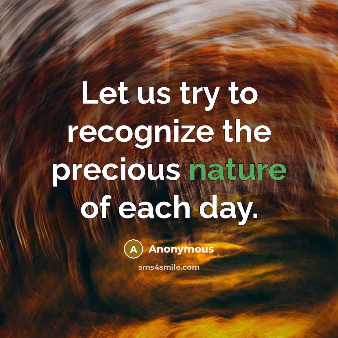 “Let us try to recognize the precious nature of each day.” quote by Anonymous
