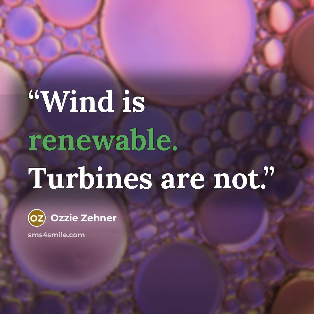 “Wind is renewable. Turbines are not.” quote by Ozzie Zehner